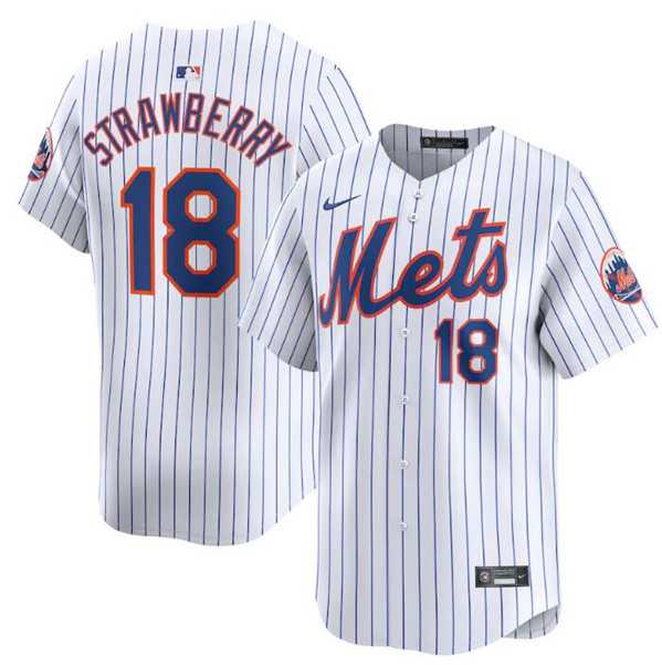 Mens New York Mets #18 Darryl Strawberry White 2024 Home Limited Stitched Baseball Jersey Dzhi